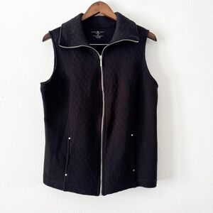 Karen Scott Quilted Vest Sport Womens Fleece Black Jacket Medium Full Zip